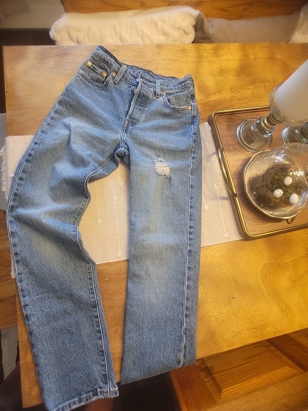 Levi's Premium 501 Light To Medium Blue Straight-Leg, High-waisted Jeans, Sz 23